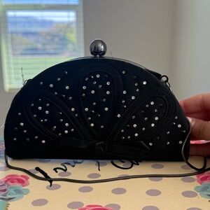 Chic Black Gem Studded Clutch